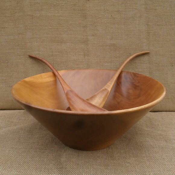 Vintage Berk Craft Wood Salad Serving Set Handmade in Haiti - Picture 2 of 16